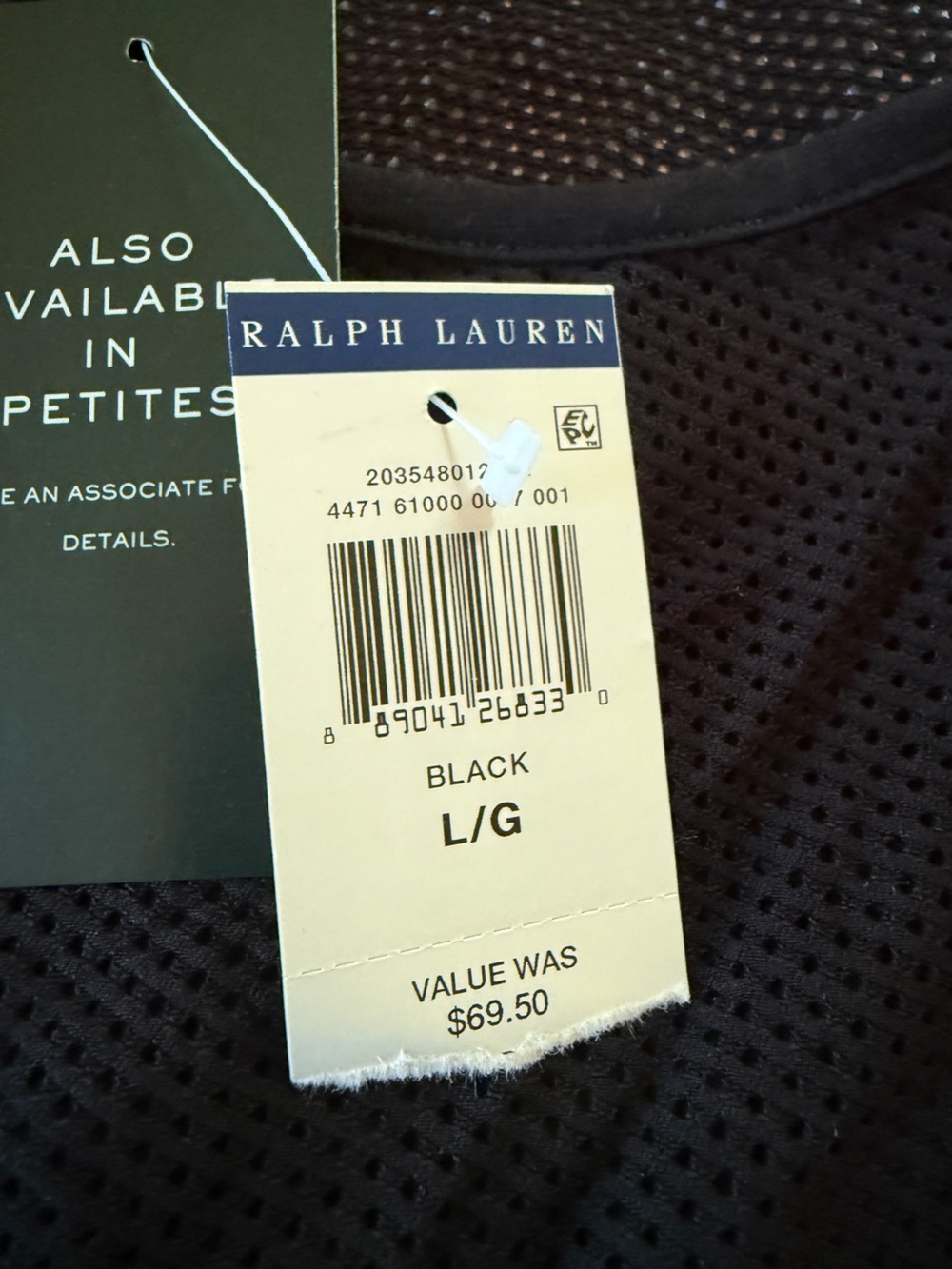 NWT, Lauren Ralph Lauren Black Mesh 3/4 Sleeve Top - Picture 4 of 5